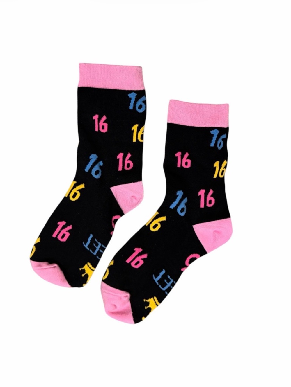 Sweet 16 Crew Socks with Pink Trim